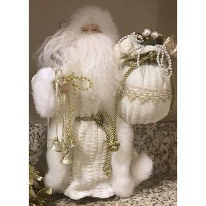 Holiday Christmas tree topper Santa  Cream/Gold trimmed suit